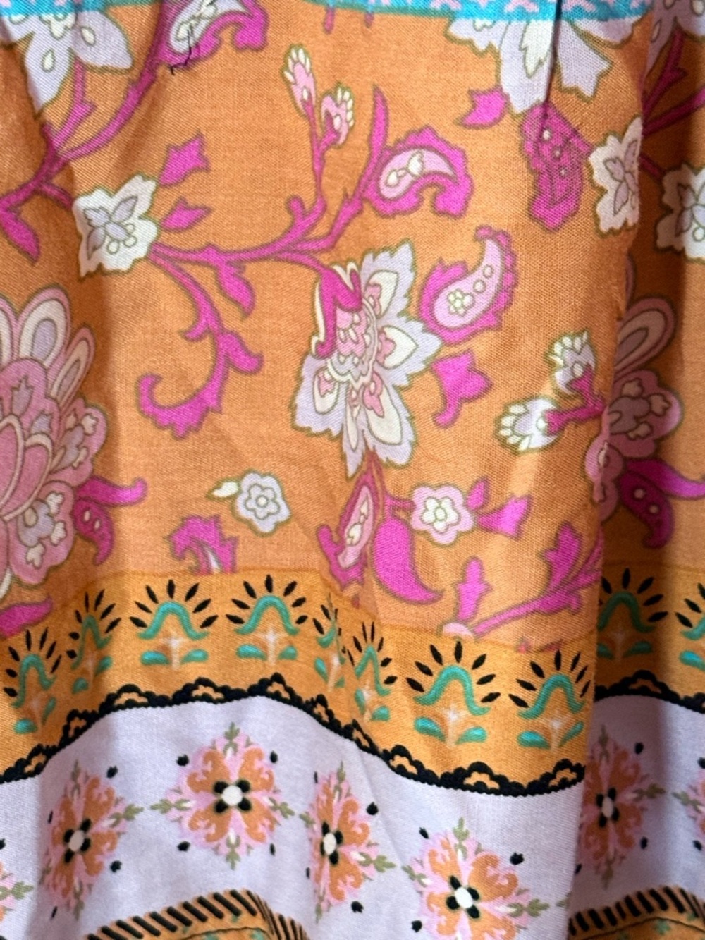 Floral Top long sleeves with Pink & Gold Border 2X boho lightweight - Picture 7 of 9